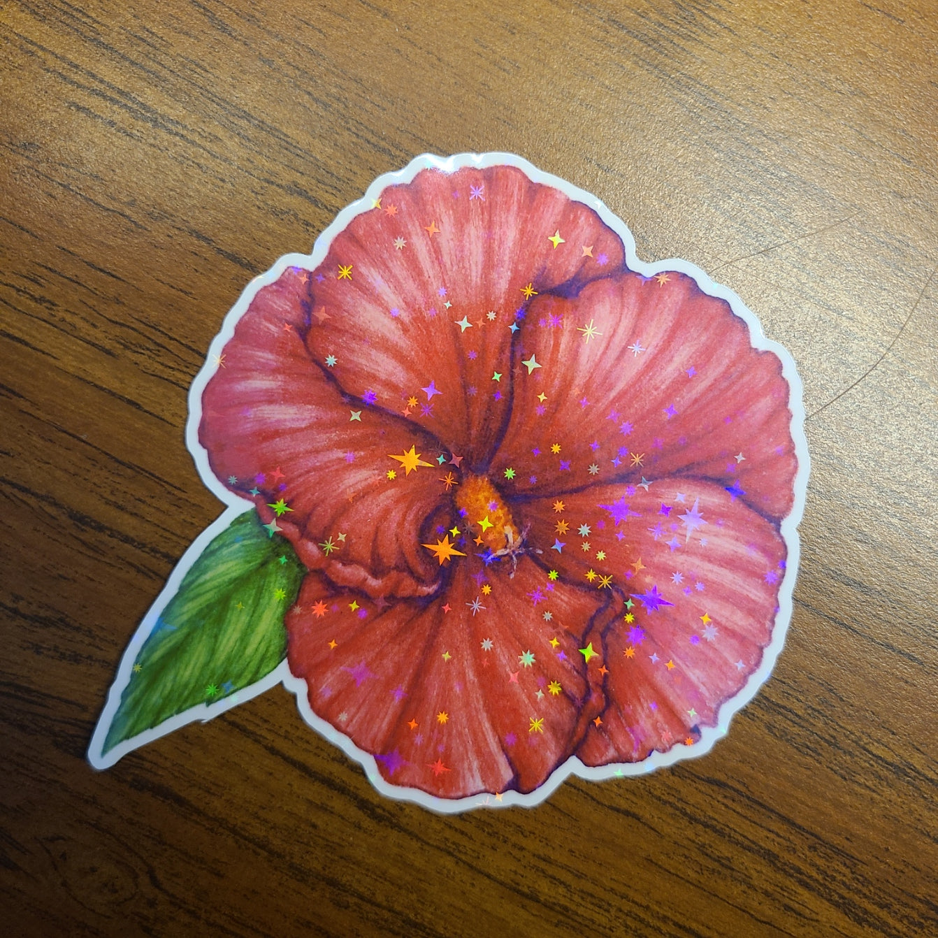 Holographic Sticker "Pink Hibiscus"