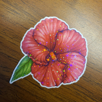 Holographic Sticker "Pink Hibiscus"