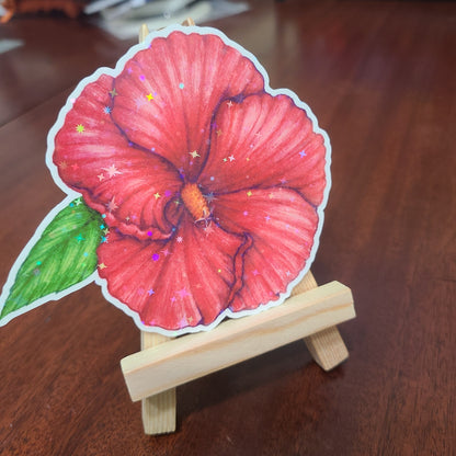 Holographic Sticker "Pink Hibiscus"