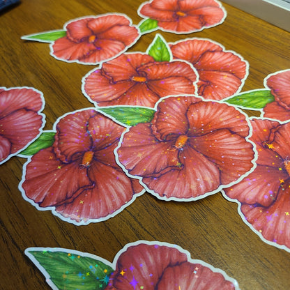 Holographic Sticker "Pink Hibiscus"